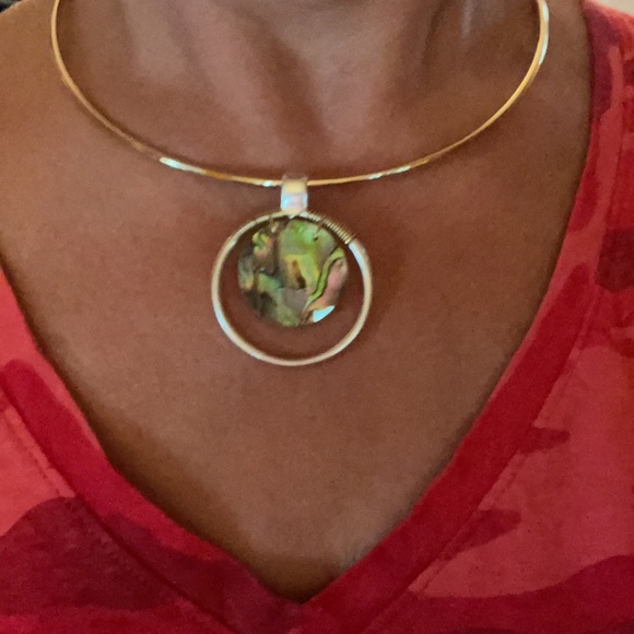 ROBERT LEE MORRIS GOLD SILVER TONE ABALONE WIRE CHOKER NECKLACE NWT - Picture 7 of 15